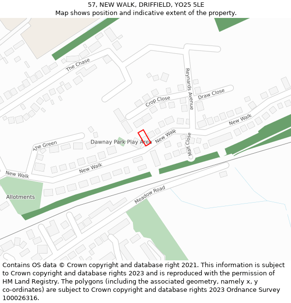 57, NEW WALK, DRIFFIELD, YO25 5LE: Location map and indicative extent of plot