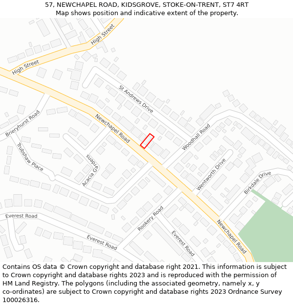 57, NEWCHAPEL ROAD, KIDSGROVE, STOKE-ON-TRENT, ST7 4RT: Location map and indicative extent of plot