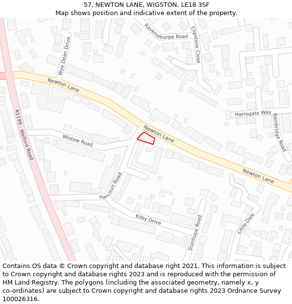 57, NEWTON LANE, WIGSTON, LE18 3SF: Location map and indicative extent of plot