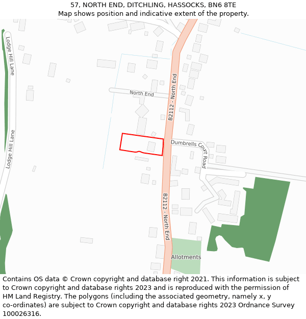 57, NORTH END, DITCHLING, HASSOCKS, BN6 8TE: Location map and indicative extent of plot