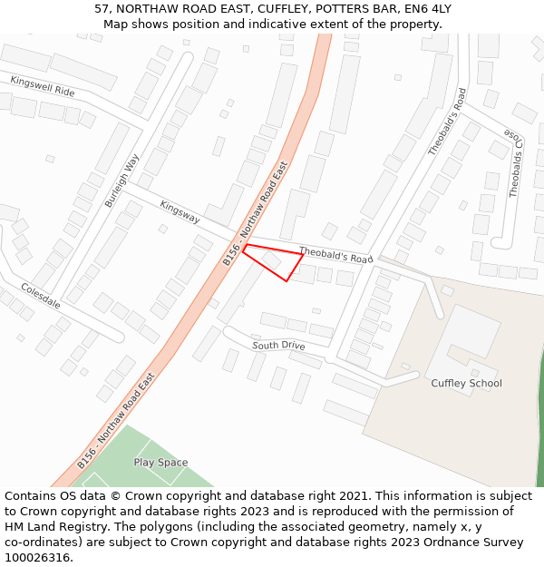 57, NORTHAW ROAD EAST, CUFFLEY, POTTERS BAR, EN6 4LY: Location map and indicative extent of plot