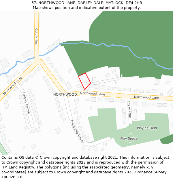 57, NORTHWOOD LANE, DARLEY DALE, MATLOCK, DE4 2HR: Location map and indicative extent of plot