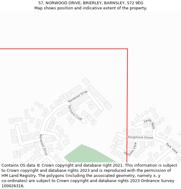 57, NORWOOD DRIVE, BRIERLEY, BARNSLEY, S72 9EG: Location map and indicative extent of plot