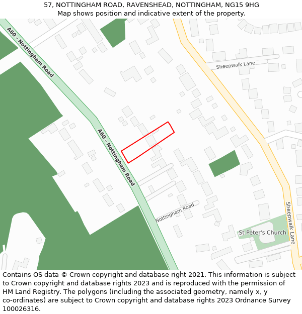 57, NOTTINGHAM ROAD, RAVENSHEAD, NOTTINGHAM, NG15 9HG: Location map and indicative extent of plot