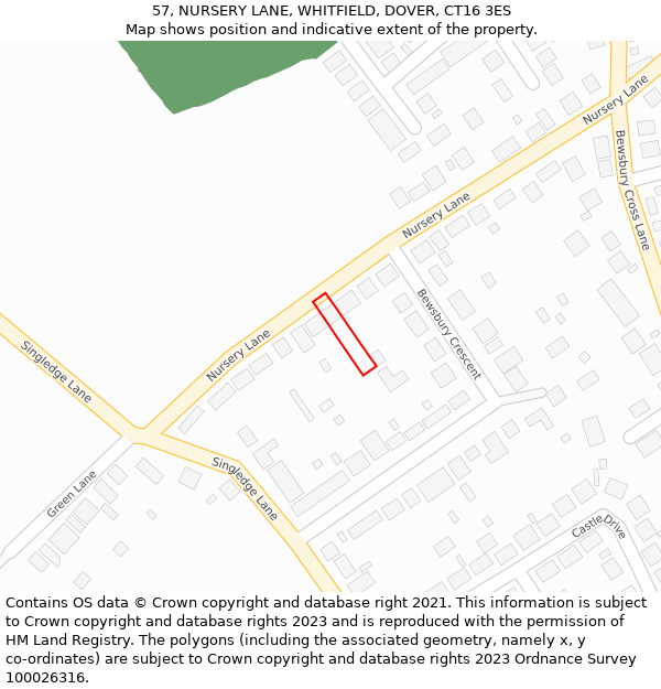 57, NURSERY LANE, WHITFIELD, DOVER, CT16 3ES: Location map and indicative extent of plot