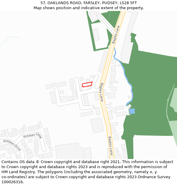 57, OAKLANDS ROAD, FARSLEY, PUDSEY, LS28 5FT: Location map and indicative extent of plot