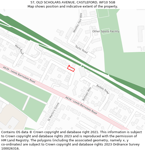 57, OLD SCHOLARS AVENUE, CASTLEFORD, WF10 5GB: Location map and indicative extent of plot