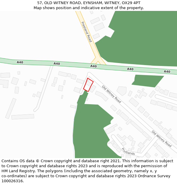 57, OLD WITNEY ROAD, EYNSHAM, WITNEY, OX29 4PT: Location map and indicative extent of plot