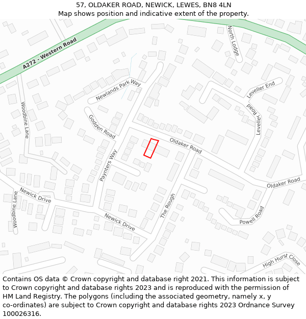 57, OLDAKER ROAD, NEWICK, LEWES, BN8 4LN: Location map and indicative extent of plot