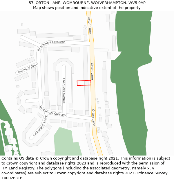 57, ORTON LANE, WOMBOURNE, WOLVERHAMPTON, WV5 9AP: Location map and indicative extent of plot