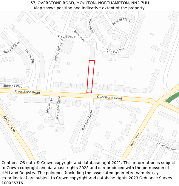 57, OVERSTONE ROAD, MOULTON, NORTHAMPTON, NN3 7UU: Location map and indicative extent of plot