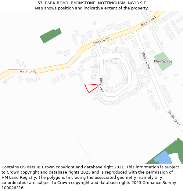 57, PARK ROAD, BARNSTONE, NOTTINGHAM, NG13 9JF: Location map and indicative extent of plot