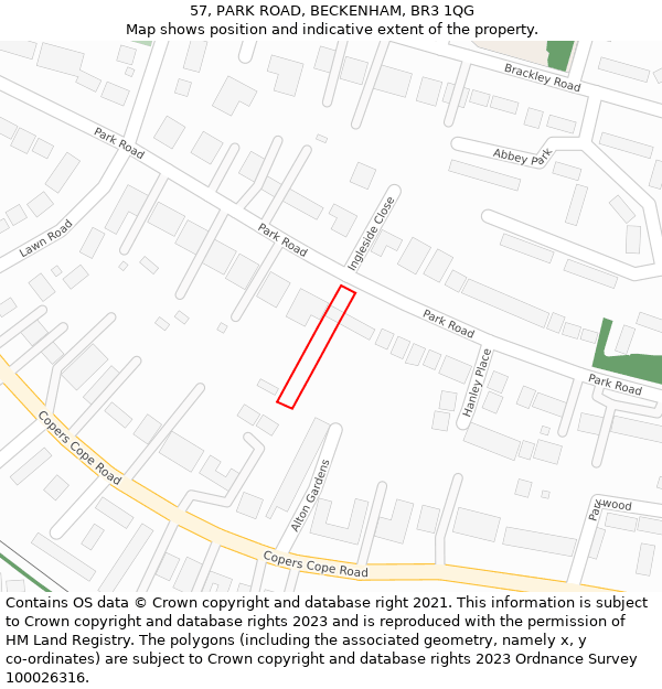 57, PARK ROAD, BECKENHAM, BR3 1QG: Location map and indicative extent of plot