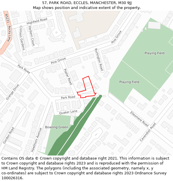 57, PARK ROAD, ECCLES, MANCHESTER, M30 9JJ: Location map and indicative extent of plot