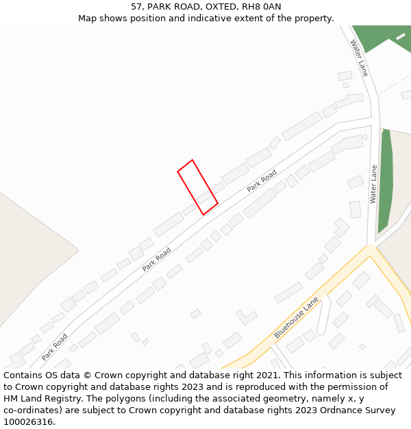 57, PARK ROAD, OXTED, RH8 0AN: Location map and indicative extent of plot