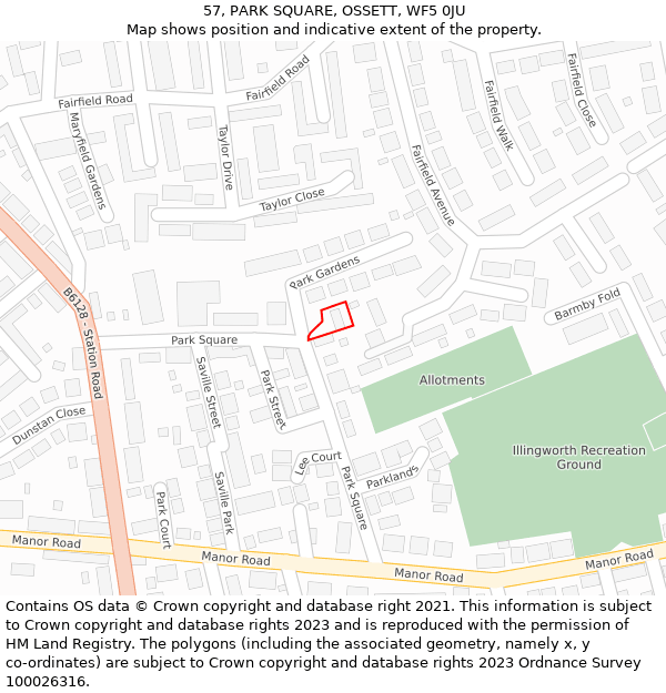 57, PARK SQUARE, OSSETT, WF5 0JU: Location map and indicative extent of plot
