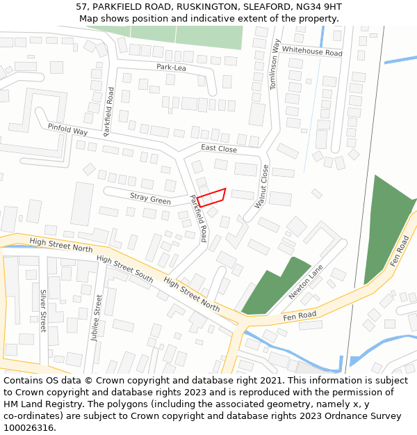 57, PARKFIELD ROAD, RUSKINGTON, SLEAFORD, NG34 9HT: Location map and indicative extent of plot