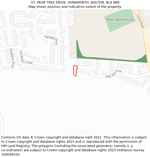 57, PEAR TREE DRIVE, FARNWORTH, BOLTON, BL4 9RR: Location map and indicative extent of plot