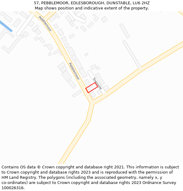 57, PEBBLEMOOR, EDLESBOROUGH, DUNSTABLE, LU6 2HZ: Location map and indicative extent of plot