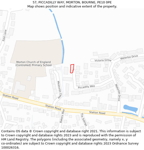 57, PICCADILLY WAY, MORTON, BOURNE, PE10 0PE: Location map and indicative extent of plot