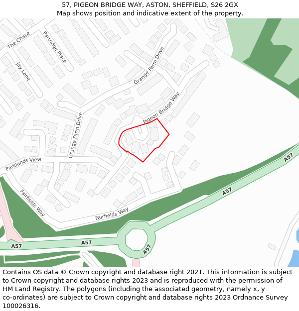 57, PIGEON BRIDGE WAY, ASTON, SHEFFIELD, S26 2GX: Location map and indicative extent of plot