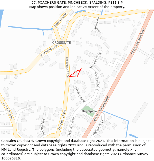 57, POACHERS GATE, PINCHBECK, SPALDING, PE11 3JP: Location map and indicative extent of plot