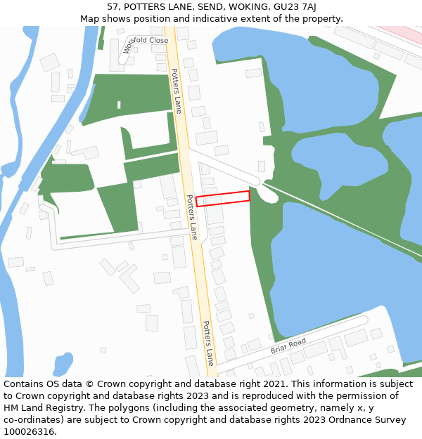 57, POTTERS LANE, SEND, WOKING, GU23 7AJ: Location map and indicative extent of plot