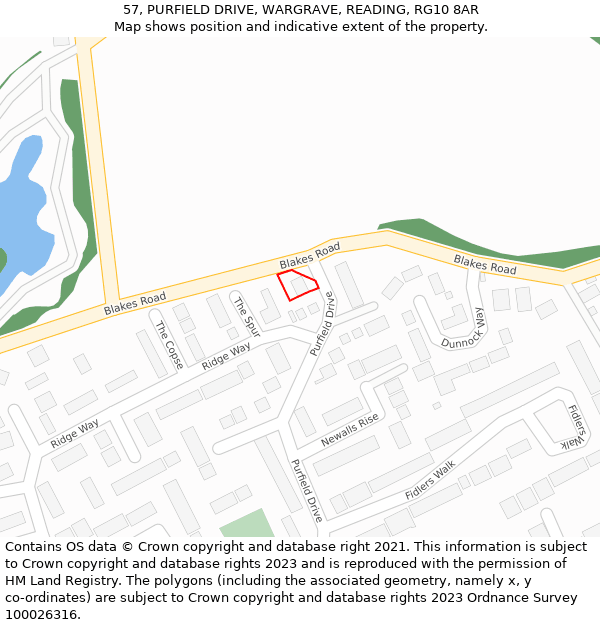 57, PURFIELD DRIVE, WARGRAVE, READING, RG10 8AR: Location map and indicative extent of plot