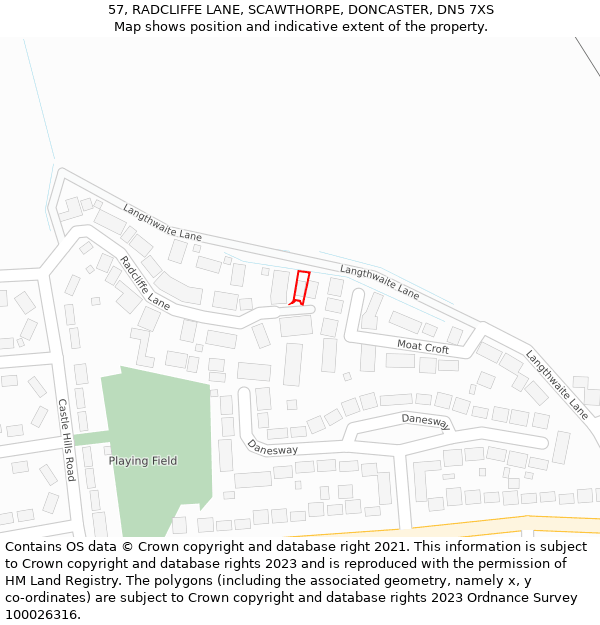 57, RADCLIFFE LANE, SCAWTHORPE, DONCASTER, DN5 7XS: Location map and indicative extent of plot