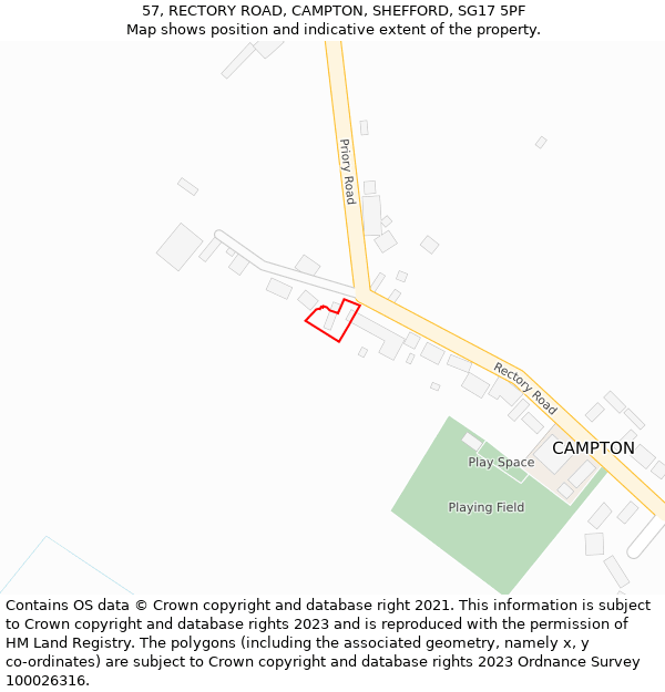 57, RECTORY ROAD, CAMPTON, SHEFFORD, SG17 5PF: Location map and indicative extent of plot