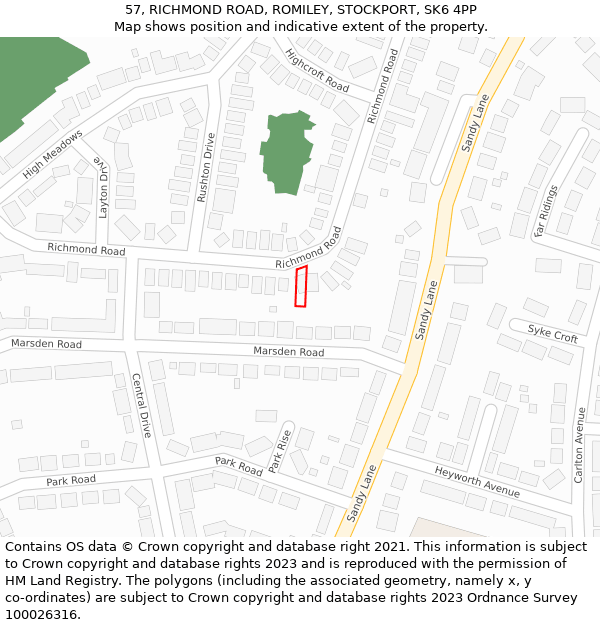 57, RICHMOND ROAD, ROMILEY, STOCKPORT, SK6 4PP: Location map and indicative extent of plot