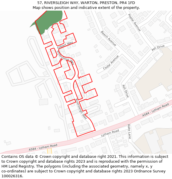 57, RIVERSLEIGH WAY, WARTON, PRESTON, PR4 1FD: Location map and indicative extent of plot