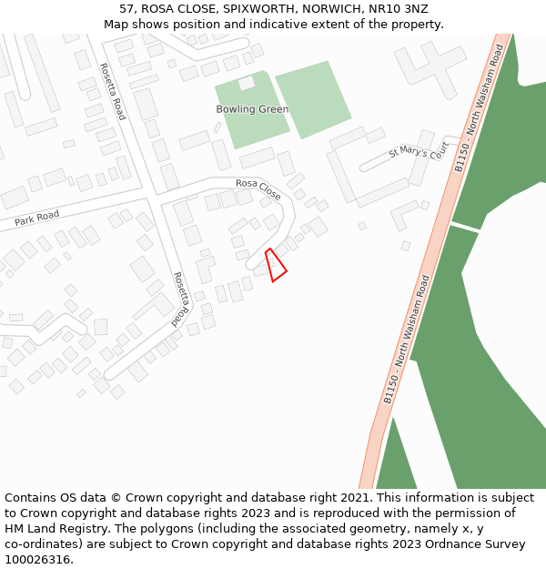 57, ROSA CLOSE, SPIXWORTH, NORWICH, NR10 3NZ: Location map and indicative extent of plot