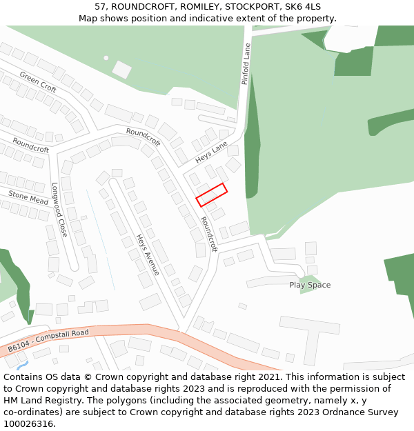 57, ROUNDCROFT, ROMILEY, STOCKPORT, SK6 4LS: Location map and indicative extent of plot