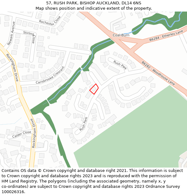 57, RUSH PARK, BISHOP AUCKLAND, DL14 6NS: Location map and indicative extent of plot