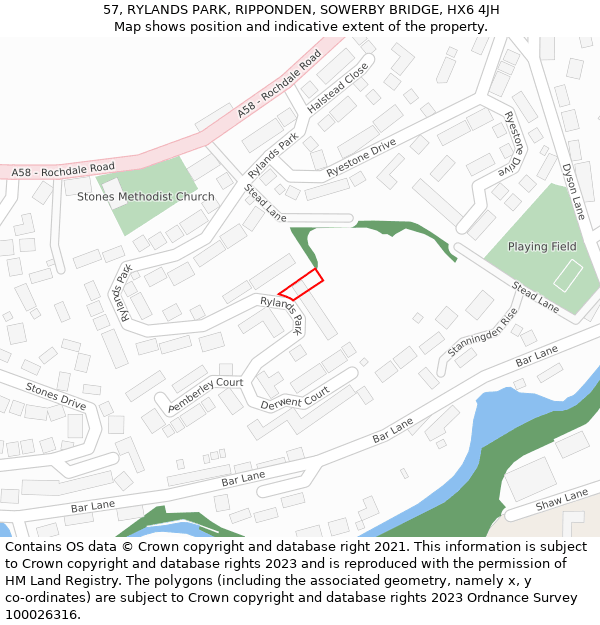 57, RYLANDS PARK, RIPPONDEN, SOWERBY BRIDGE, HX6 4JH: Location map and indicative extent of plot