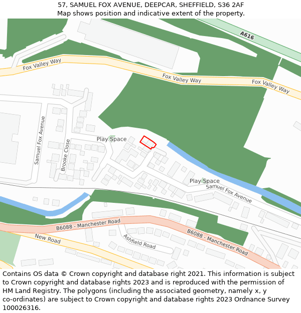 57, SAMUEL FOX AVENUE, DEEPCAR, SHEFFIELD, S36 2AF: Location map and indicative extent of plot
