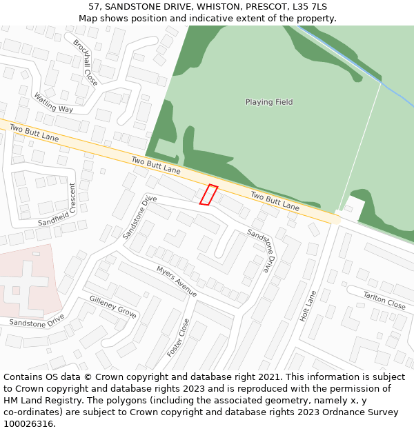 57, SANDSTONE DRIVE, WHISTON, PRESCOT, L35 7LS: Location map and indicative extent of plot