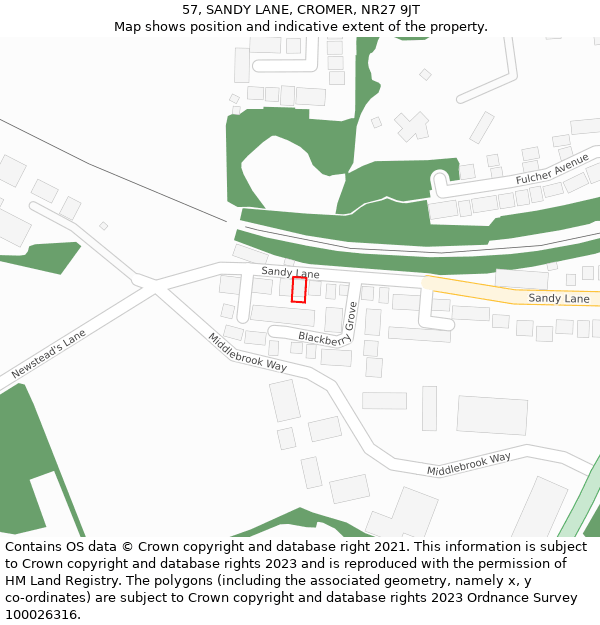 57, SANDY LANE, CROMER, NR27 9JT: Location map and indicative extent of plot