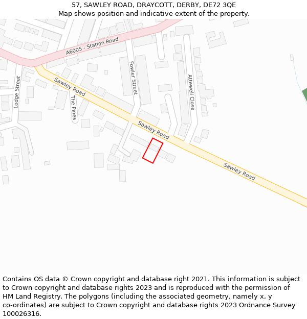 57, SAWLEY ROAD, DRAYCOTT, DERBY, DE72 3QE: Location map and indicative extent of plot