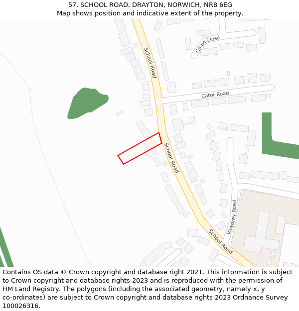 57, SCHOOL ROAD, DRAYTON, NORWICH, NR8 6EG: Location map and indicative extent of plot