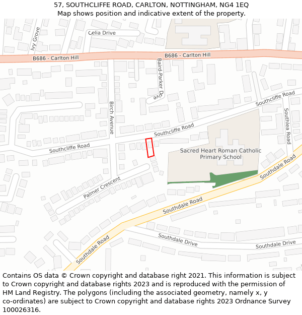 57, SOUTHCLIFFE ROAD, CARLTON, NOTTINGHAM, NG4 1EQ: Location map and indicative extent of plot