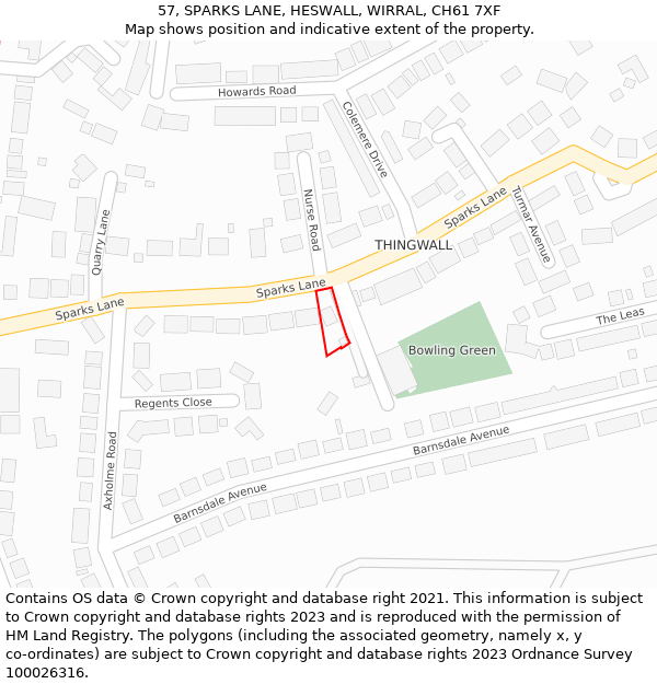 57, SPARKS LANE, HESWALL, WIRRAL, CH61 7XF: Location map and indicative extent of plot