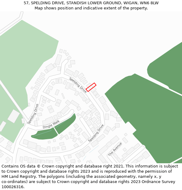 57, SPELDING DRIVE, STANDISH LOWER GROUND, WIGAN, WN6 8LW: Location map and indicative extent of plot