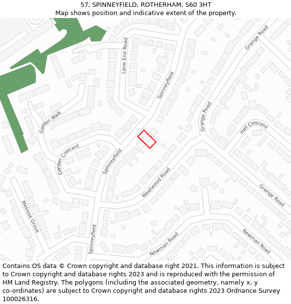 57, SPINNEYFIELD, ROTHERHAM, S60 3HT: Location map and indicative extent of plot