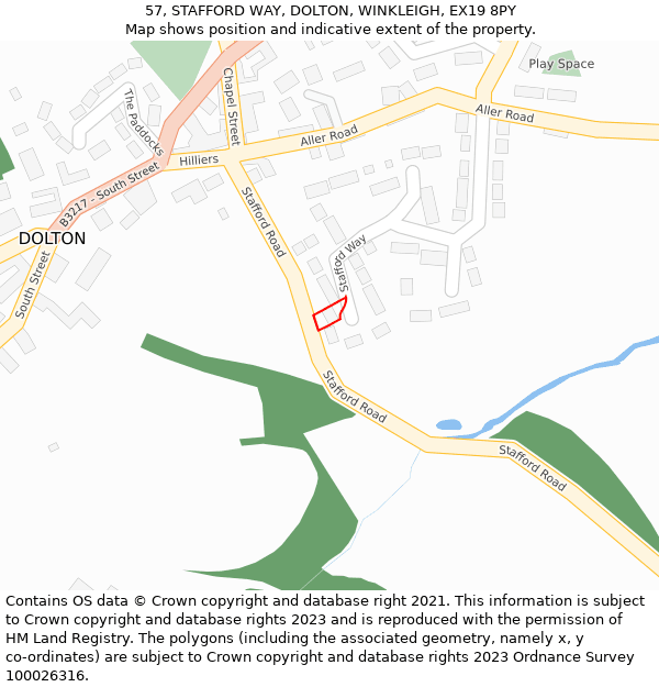 57, STAFFORD WAY, DOLTON, WINKLEIGH, EX19 8PY: Location map and indicative extent of plot