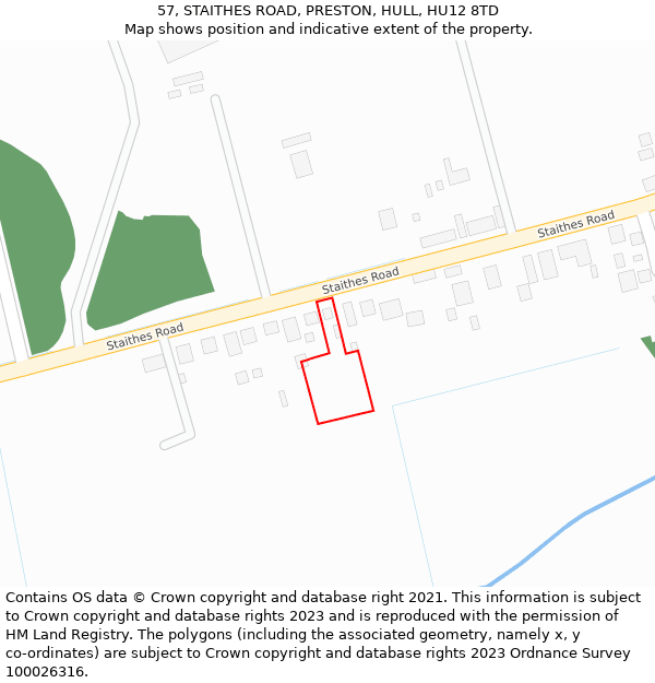57, STAITHES ROAD, PRESTON, HULL, HU12 8TD: Location map and indicative extent of plot