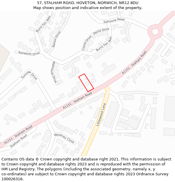 57, STALHAM ROAD, HOVETON, NORWICH, NR12 8DU: Location map and indicative extent of plot