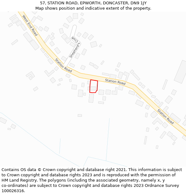 57, STATION ROAD, EPWORTH, DONCASTER, DN9 1JY: Location map and indicative extent of plot
