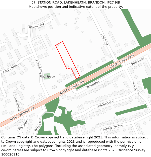 57, STATION ROAD, LAKENHEATH, BRANDON, IP27 9JB: Location map and indicative extent of plot